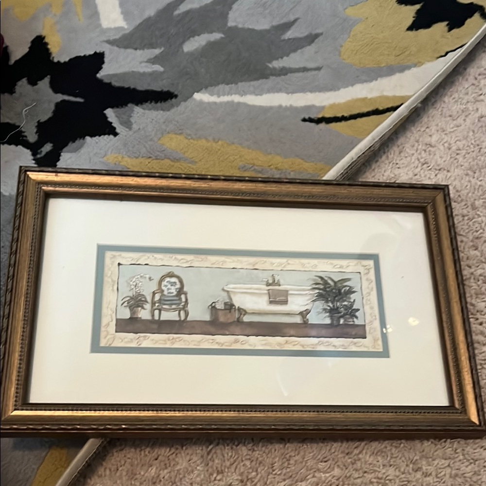 Elegant Gold Framed Bath Art 9 1/2 x 15 1/2